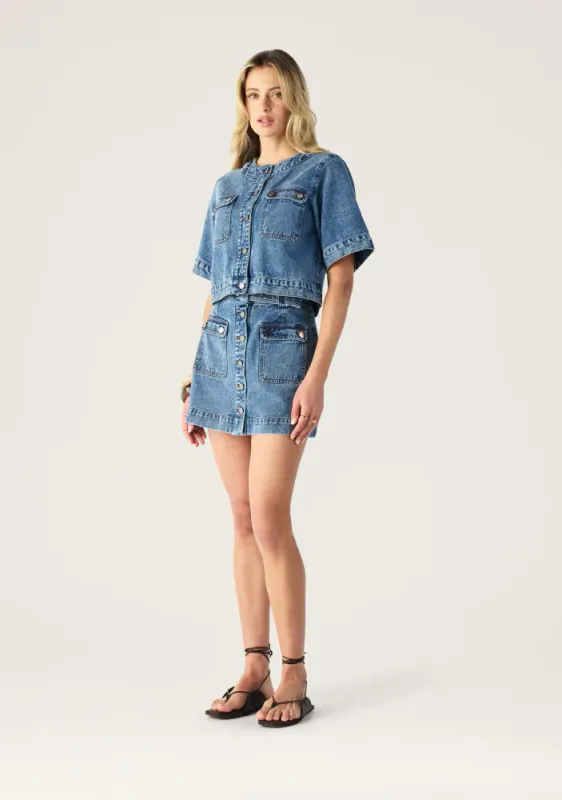 Mos, Aveline denim mini skjørt, denimblå