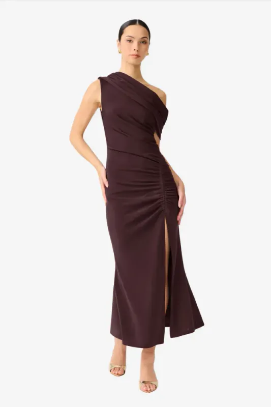 Elliat Simone one shoulder maxi dress, brun