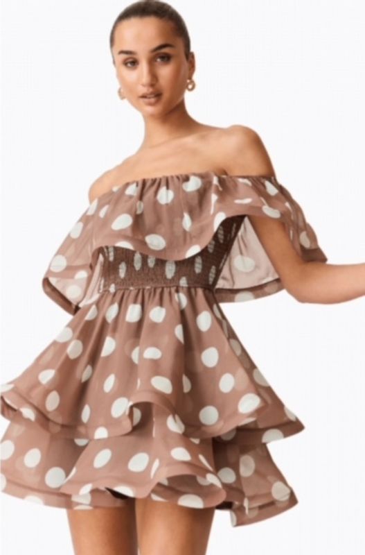 Elliat, Sola Polka Dot Mini dress, brown and white