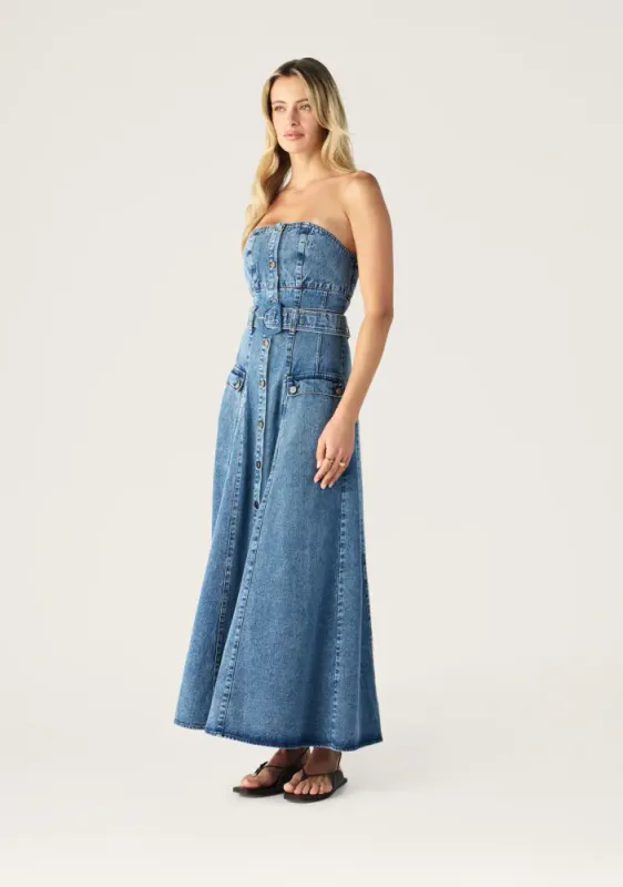 Mos, Aveline denim strapless dress, denimblå