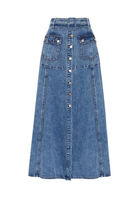 Mos, Aveline denim midi skjørt, denimblå