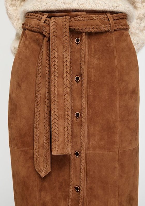 MOS Nola suede midi skirt, karamell
