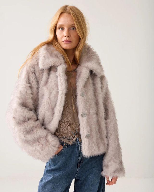 Summum jacket faux fur, gråhvit