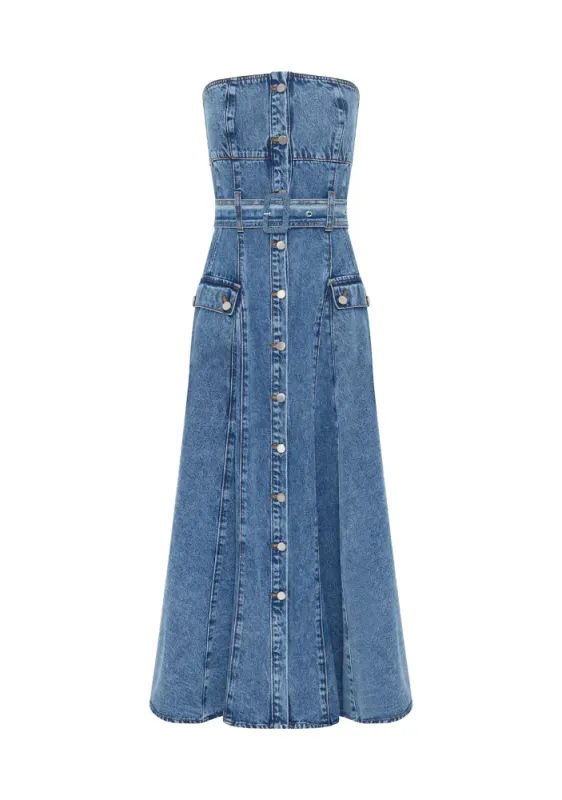 Mos, Aveline denim strapless dress, denimblå